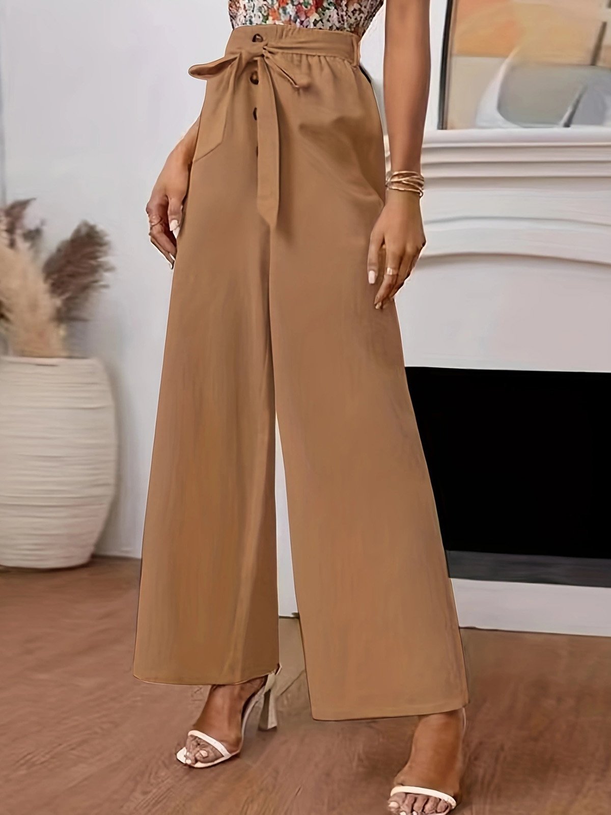 Pantalons Décontracté Plain Printemps / Automne Coton Et Lin Taille Haute Quotidien Long Droit Régulier pour Femmes