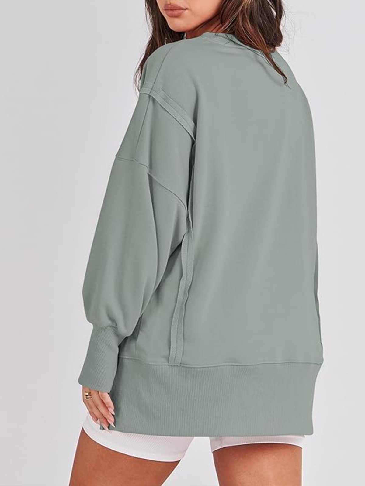 Sweat-shirts Décontracté Plain Printemps / Automne Quotidien Ample Pull-over Droit Régulier Poche Couture pour Femmes