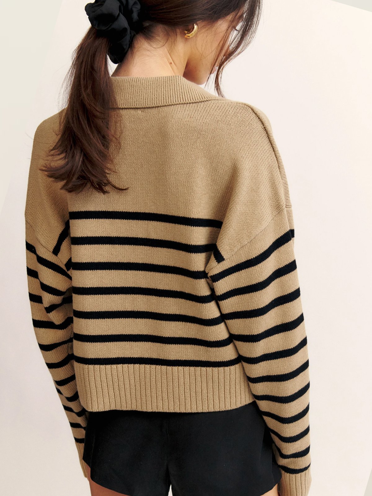 Deux Pièces Ensembles Rayé Décontracté Printemps / Automne Acrylique Naturel Top Avec Pantalons Droit Régulier Élasticité moyenne pour Femmes