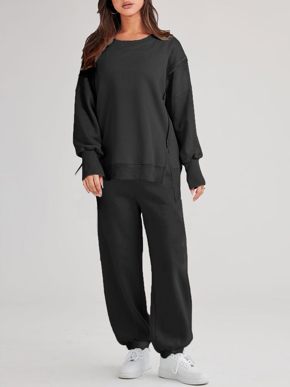 Sweat-shirts Décontracté Plain Printemps / Automne Quotidien Ample Pull-over Droit Régulier Poche Couture pour Femmes
