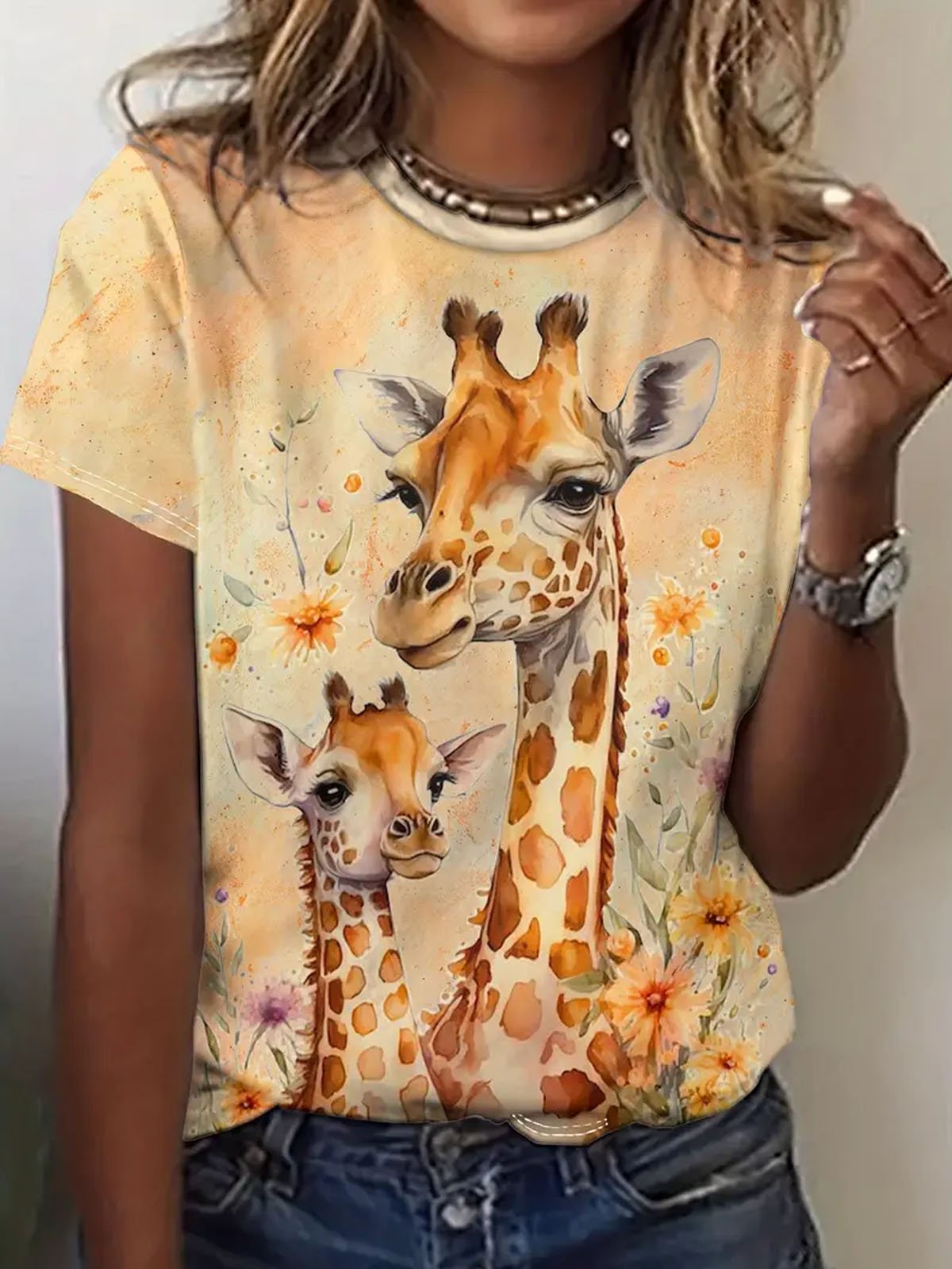 T-shirts Femmes Décontracté Été Cerf Aucune élasticité Quotidien Ample Jersey Meilleure vente Régulier