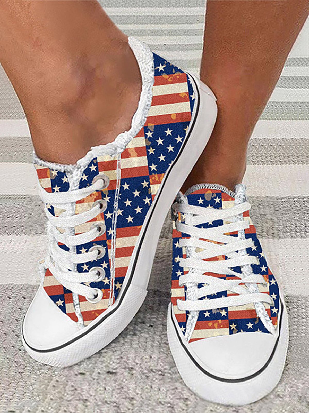 Toile Chaussures Décontracté Toutes Les Saisons Drapeau des États-Unis Quotidien Bout Rond Tissu à Lacets Toile Le jour de l'indépendance pour Femmes