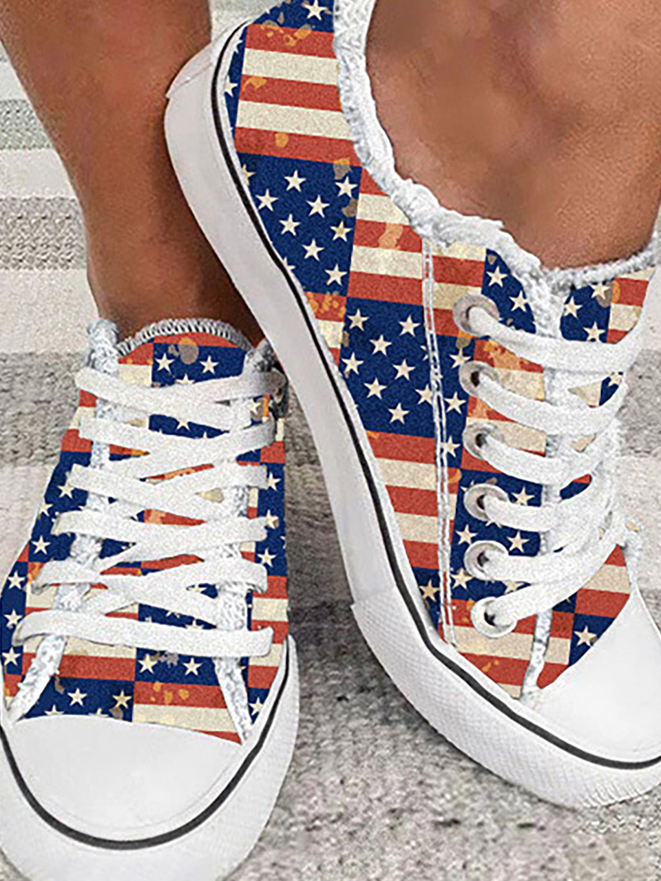 Toile Chaussures Décontracté Toutes Les Saisons Drapeau des États-Unis Quotidien Bout Rond Tissu à Lacets Toile Le jour de l'indépendance pour Femmes