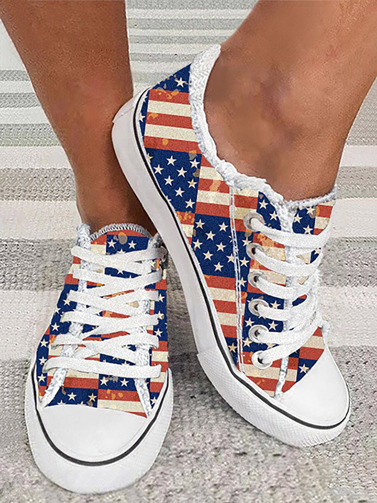 Toile Chaussures Décontracté Toutes Les Saisons Drapeau des États-Unis Quotidien Bout Rond Tissu à Lacets Toile Le jour de l'indépendance pour Femmes
