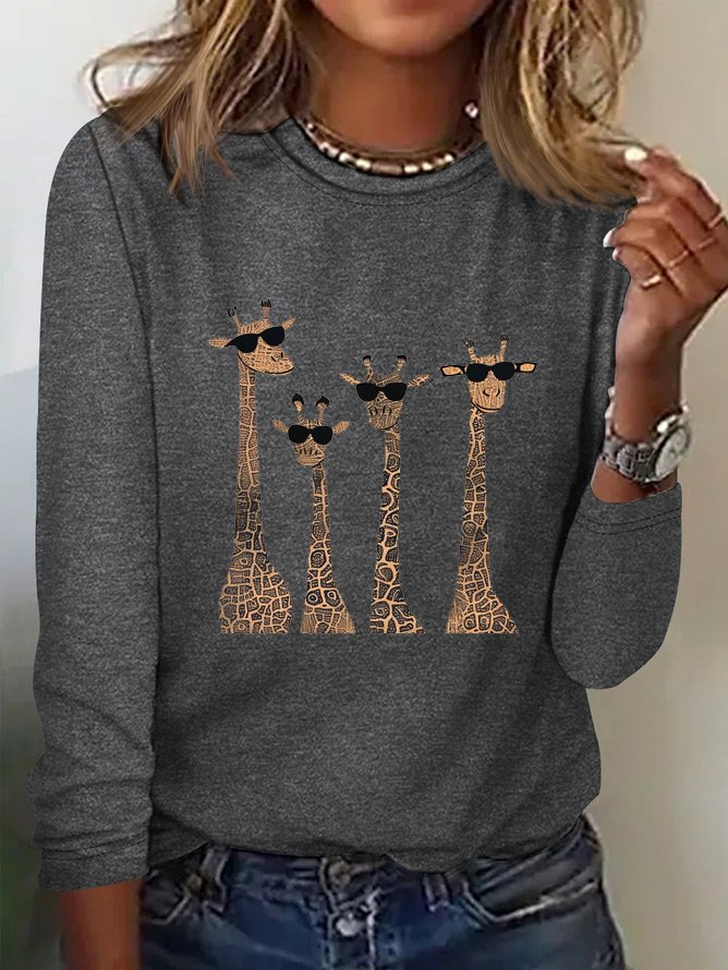 T-shirts Décontracté Printemps / Automne Cerf Quotidien Ample Manches Longues Col Rond Régulier Élasticité moyenne pour Femmes