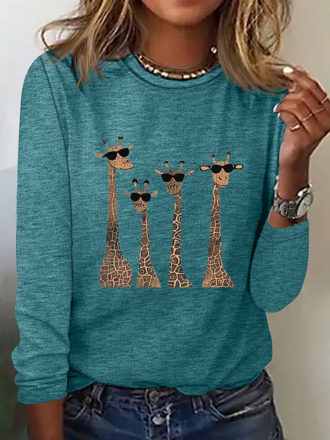T-shirts Décontracté Printemps / Automne Cerf Quotidien Ample Manches Longues Col Rond Régulier Élasticité moyenne pour Femmes