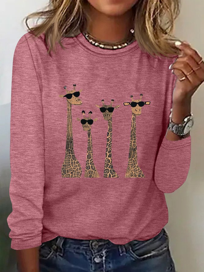T-shirts Décontracté Printemps / Automne Cerf Quotidien Ample Manches Longues Col Rond Régulier Élasticité moyenne pour Femmes