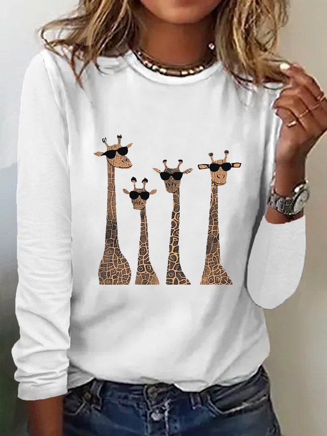 T-shirts Décontracté Printemps / Automne Cerf Quotidien Ample Manches Longues Col Rond Régulier Élasticité moyenne pour Femmes