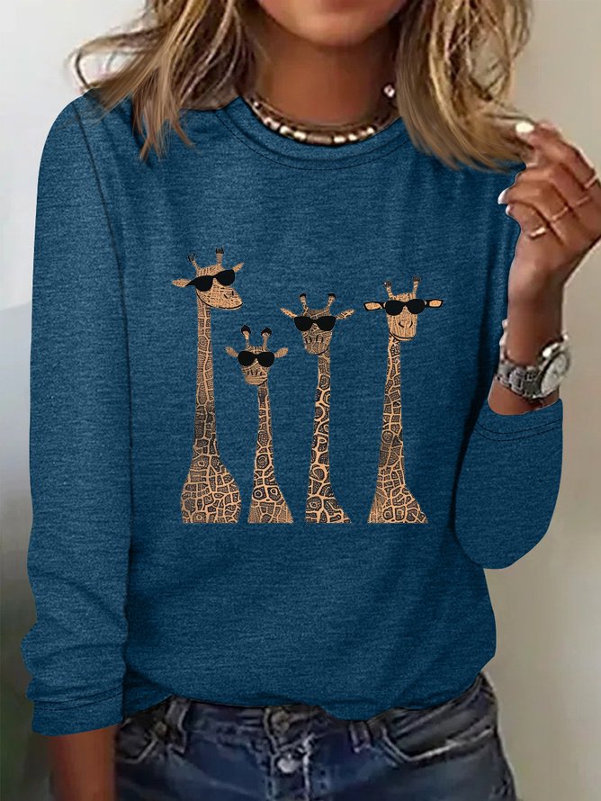 T-shirts Décontracté Printemps / Automne Cerf Quotidien Ample Manches Longues Col Rond Régulier Élasticité moyenne pour Femmes