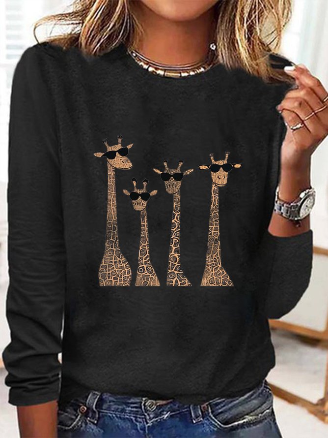 T-shirts Décontracté Printemps / Automne Cerf Quotidien Ample Manches Longues Col Rond Régulier Élasticité moyenne pour Femmes