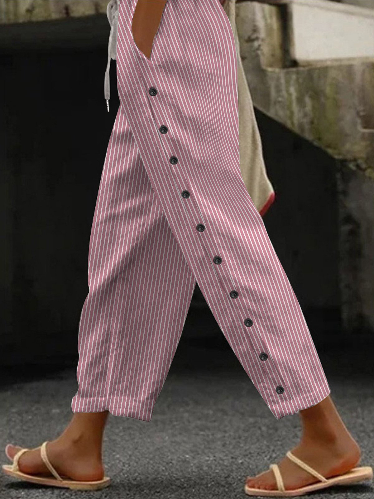 Pantalons Femmes Rayé Décontracté Printemps / Automne Polyester Naturel Quotidien Standard Pantalon droit Couture de poche