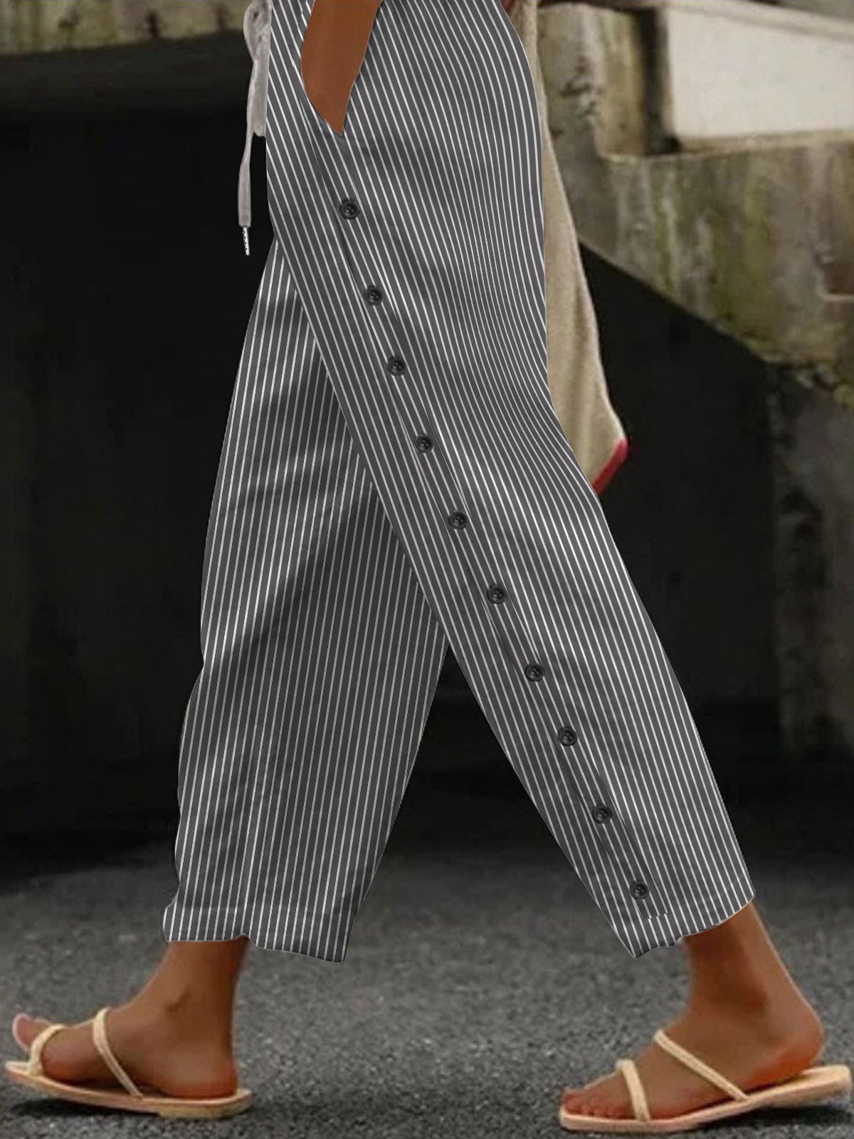 Pantalons Femmes Rayé Décontracté Printemps / Automne Polyester Naturel Quotidien Standard Pantalon droit Couture de poche