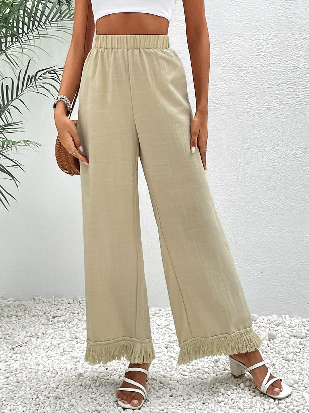 Pantalons Décontracté Plain Printemps / Automne Polyester Naturel Quotidien Ample Droit Régulier pour Femmes