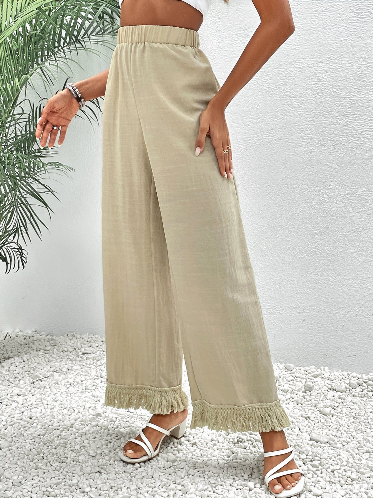 Pantalons Décontracté Plain Printemps / Automne Polyester Naturel Quotidien Ample Droit Régulier pour Femmes