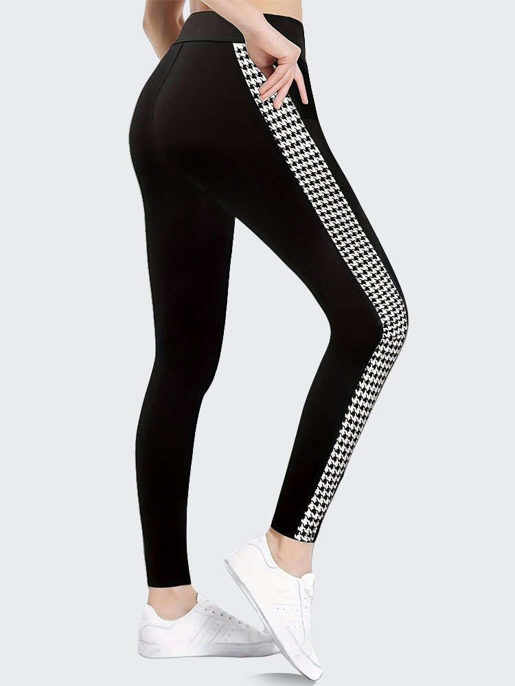 Pantalons De Yoga Décontracté Pied-de-poule Toutes Les Saisons Polyester Faire la navette Serré Pantalon coupe slim Long Collant pour Femmes