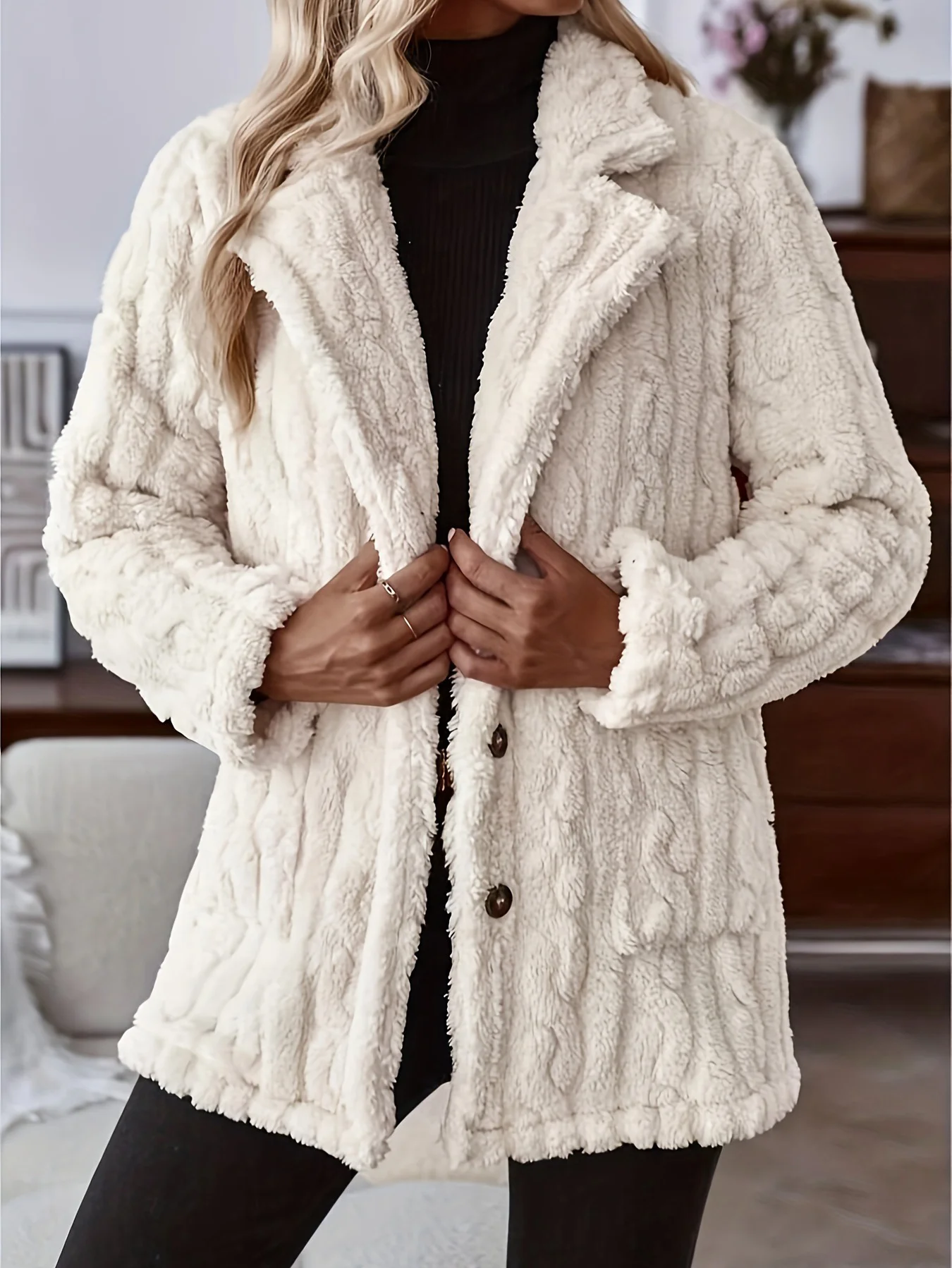 Veste en peluche pour femme, décontractée, ombrée, hiver, naturelle, ample, col châle, veste aviateur régulière, polaire