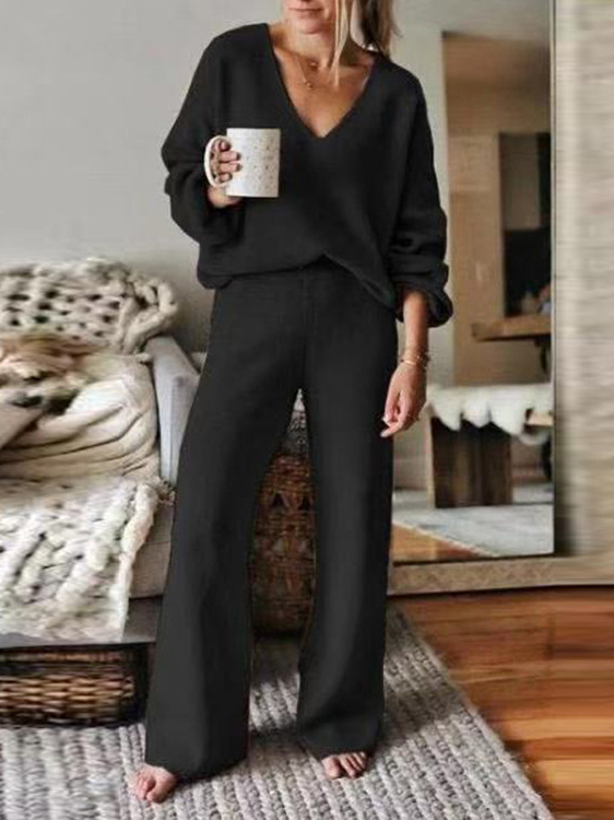 Deux Pièces Ensembles Décontracté Plain Printemps / Automne Naturel Micro-élasticité Quotidien Manches Longues Fil/fil de laine Régulier pour Femmes