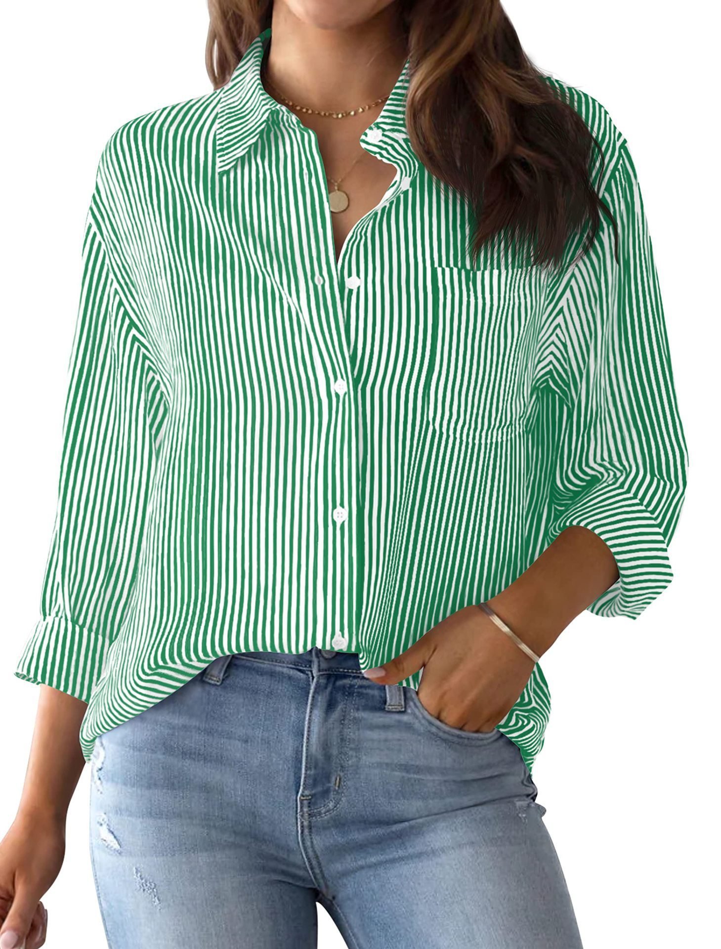 Chemises Femmes Rayé Décontracté Printemps / Automne Aucune élasticité Quotidien Manches Longues Mi-long Régulier Col de Chemise