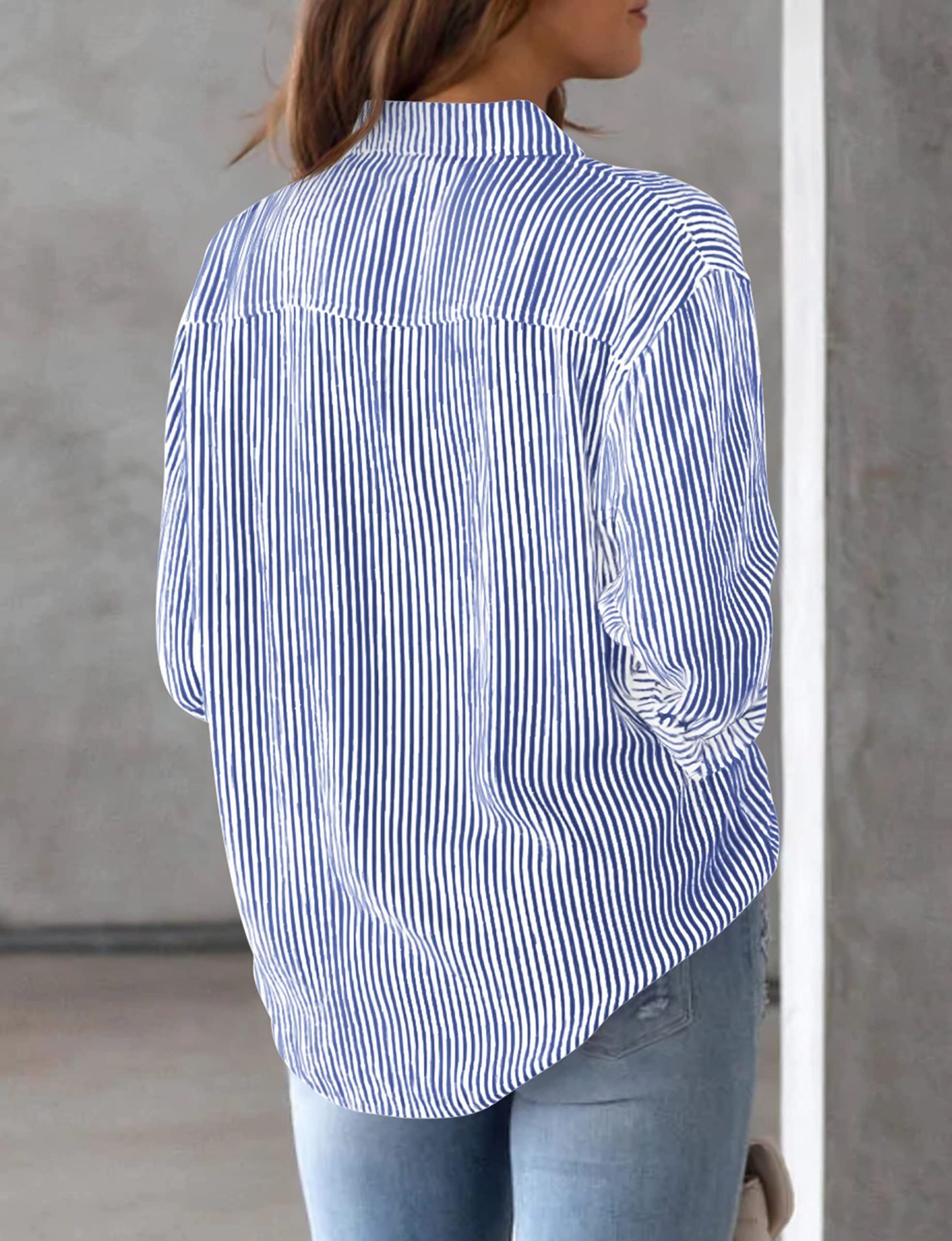 Chemises Femmes Rayé Décontracté Printemps / Automne Aucune élasticité Quotidien Manches Longues Mi-long Régulier Col de Chemise