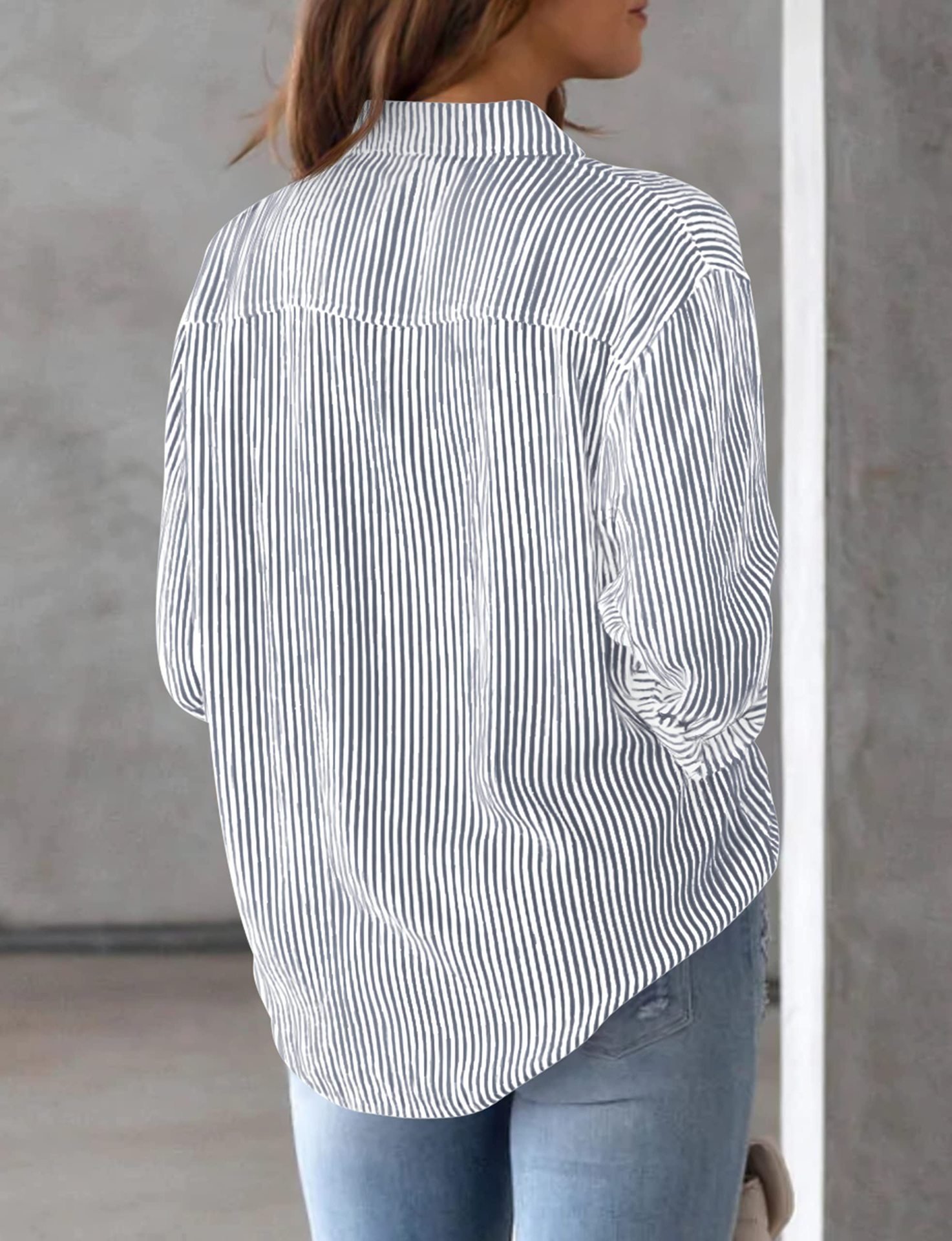 Chemises Femmes Rayé Décontracté Printemps / Automne Aucune élasticité Quotidien Manches Longues Mi-long Régulier Col de Chemise