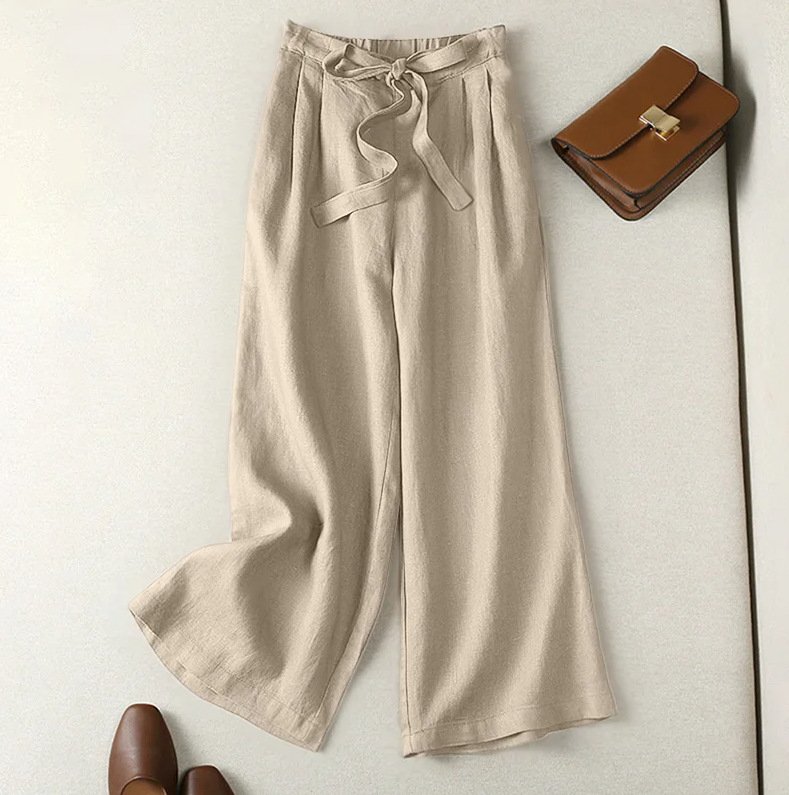 Pantalons Décontracté Ethnique Printemps / Automne Naturel Aucune élasticité Ample Coton Et Lin Pantalon droit Long pour Femmes