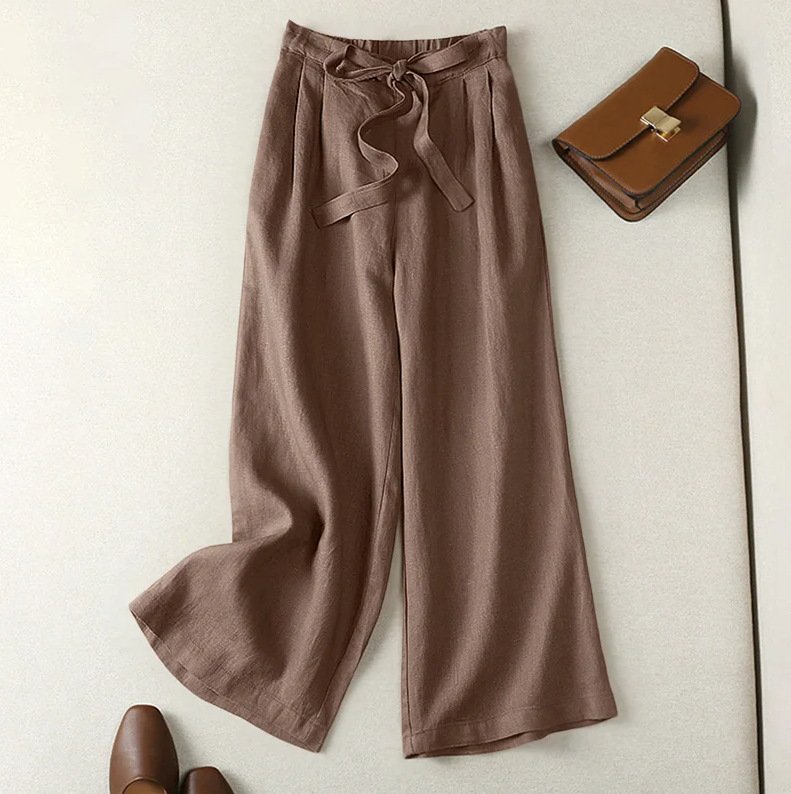 Pantalons Décontracté Ethnique Printemps / Automne Naturel Aucune élasticité Ample Coton Et Lin Pantalon droit Long pour Femmes