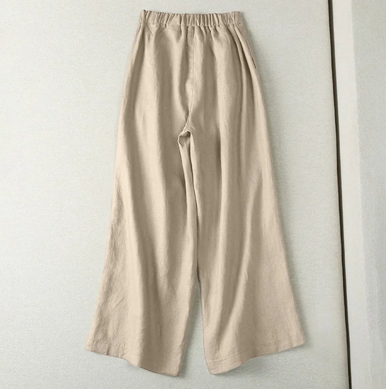 Pantalons Décontracté Ethnique Printemps / Automne Naturel Aucune élasticité Ample Coton Et Lin Pantalon droit Long pour Femmes