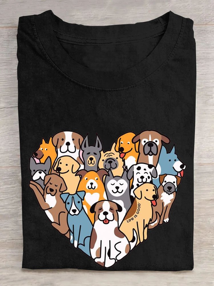 T-shirts Décontracté Chien Été Coton Quotidien Manches Courtes Col Rond Droit Oui pour Femmes