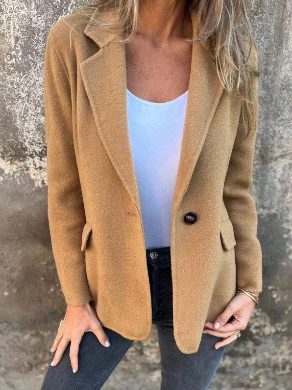 Blazers Décontracté Plain Printemps / Automne Naturel Quotidien Ample Manches Longues en Laine Régulier pour Femmes