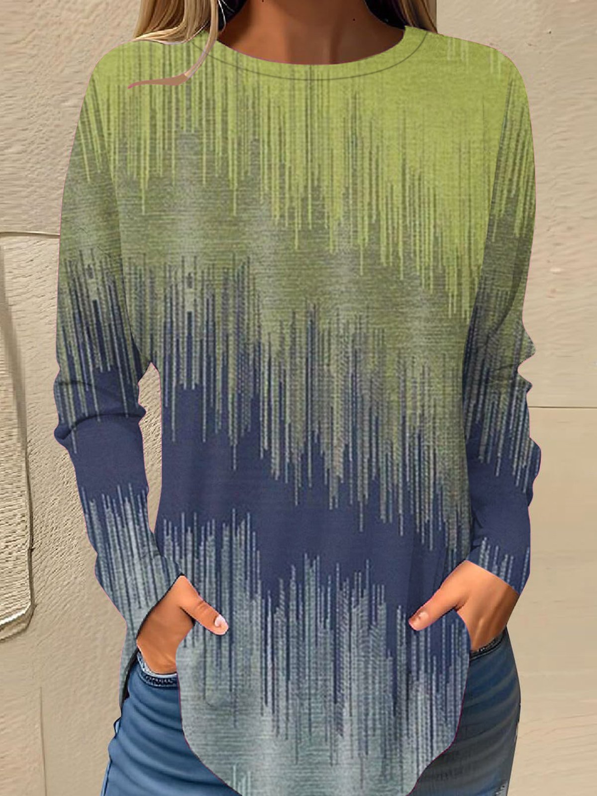 T-shirts Décontracté Abstrait Printemps / Automne Imprimé Micro-élasticité Ample Manches Longues Régulier Droit pour Femmes