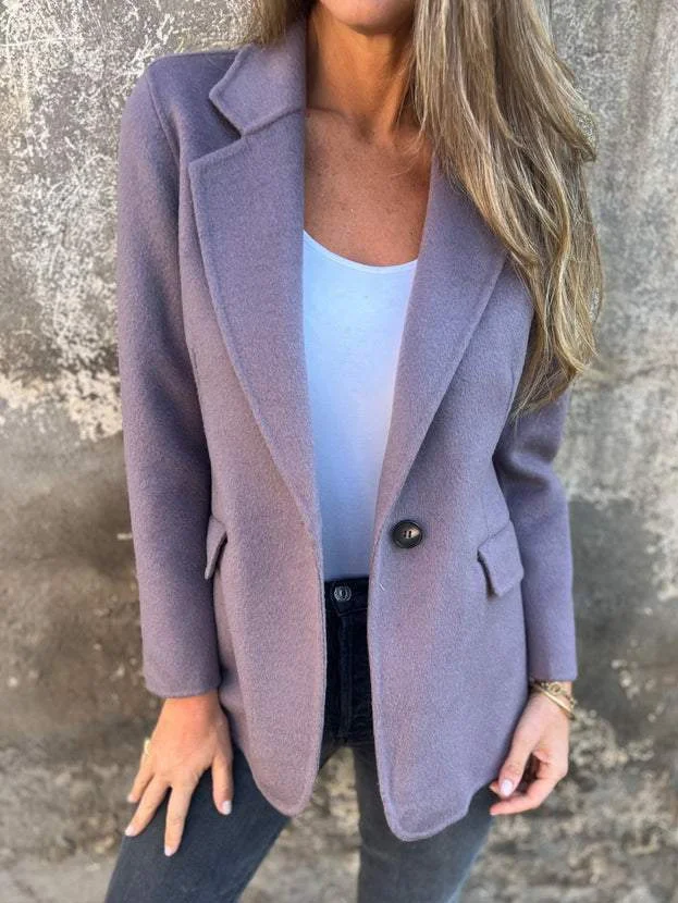 Blazers Décontracté Plain Printemps / Automne Naturel Quotidien Ample Manches Longues en Laine Régulier pour Femmes