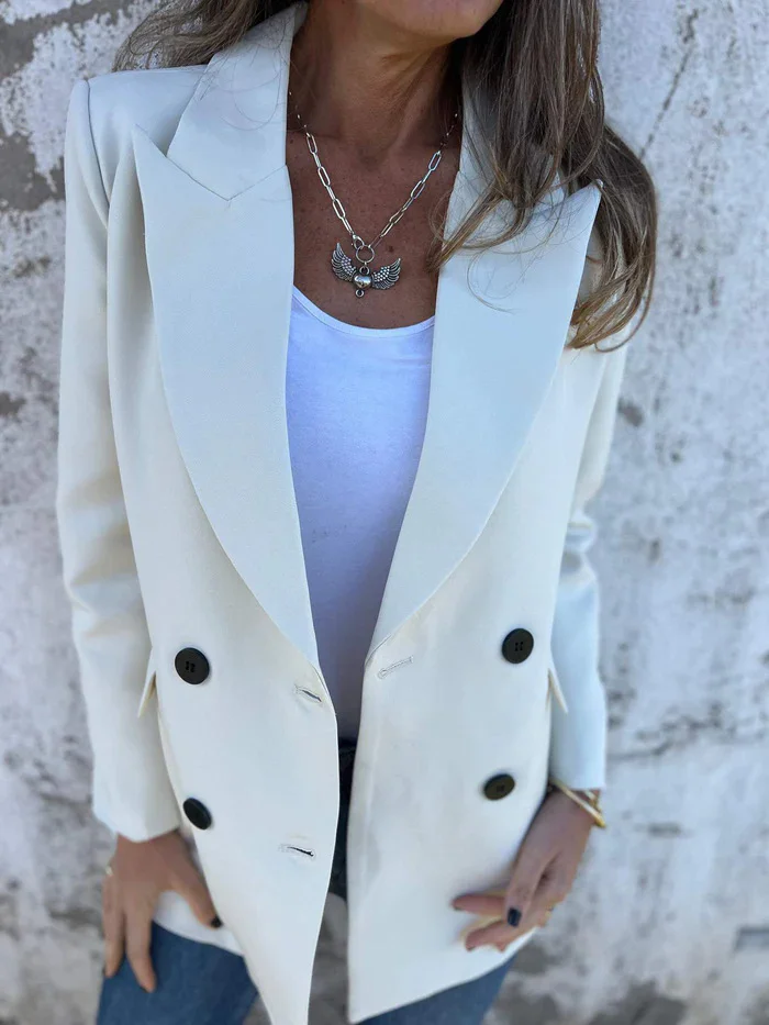 Blazers Femmes Plain Printemps / Automne Urbain Polyester Naturel Aucune élasticité Ample Manches Longues Droit