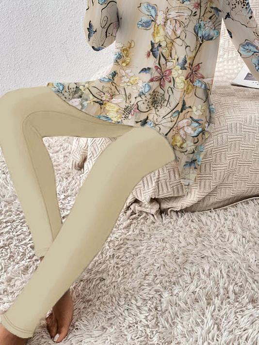 Deux Pièces Ensembles Décontracté Printemps / Automne Aléatoire Imprimé Naturel Quotidien Jersey Manches Longues Top Avec Pantalons Régulier pour Femmes
