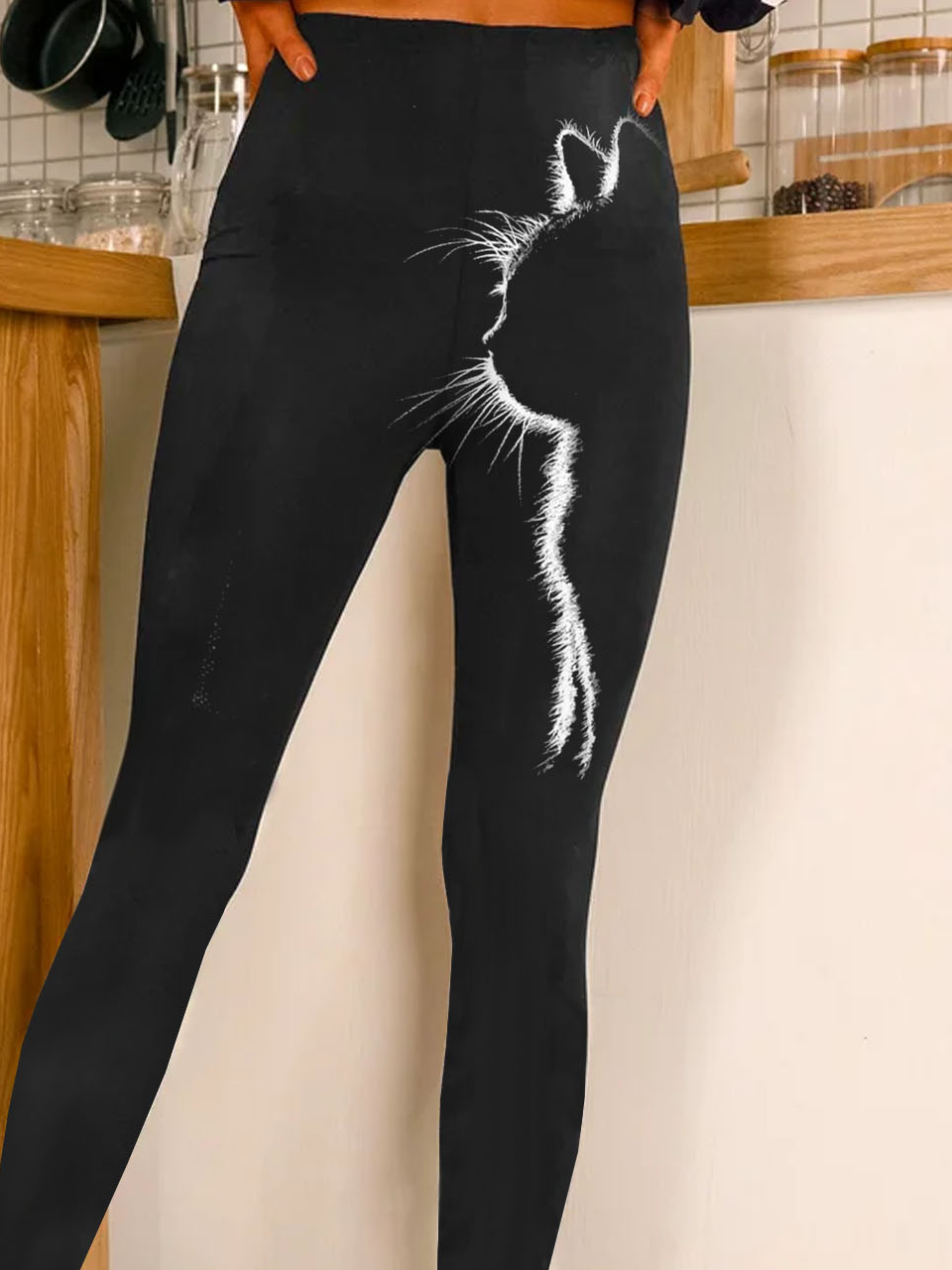 Pantalons De Yoga Décontracté Toutes Les Saisons Chat Naturel Léger Quotidien Serré Pantalon coupe slim Long pour Femmes