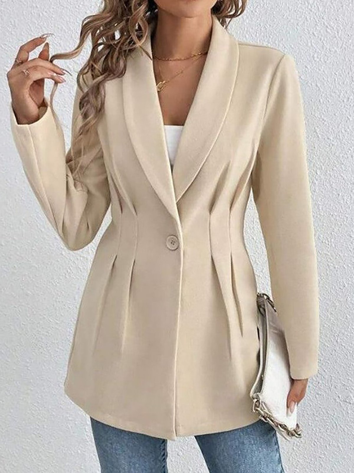 Blazers Décontracté Plain Printemps / Automne Polyester Ample Manches Longues à Col Revers Droit Régulier pour Femmes