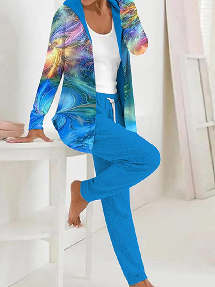 Deux Pièces Ensembles Femmes Décontracté Abstrait Printemps / Automne Sweat-shirt à Capuche Naturel Ample Manches Longues Régulier T.-N.-L.