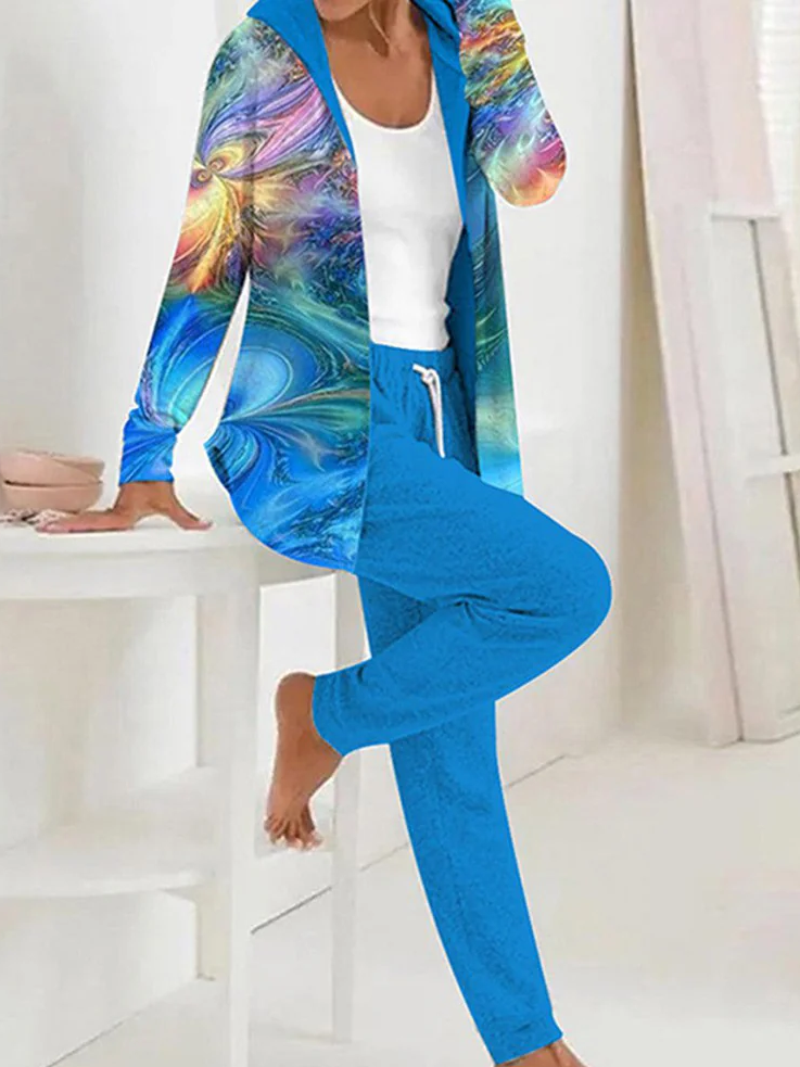 Deux Pièces Ensembles Femmes Décontracté Abstrait Printemps / Automne Sweat-shirt à Capuche Naturel Ample Manches Longues Régulier T.-N.-L.