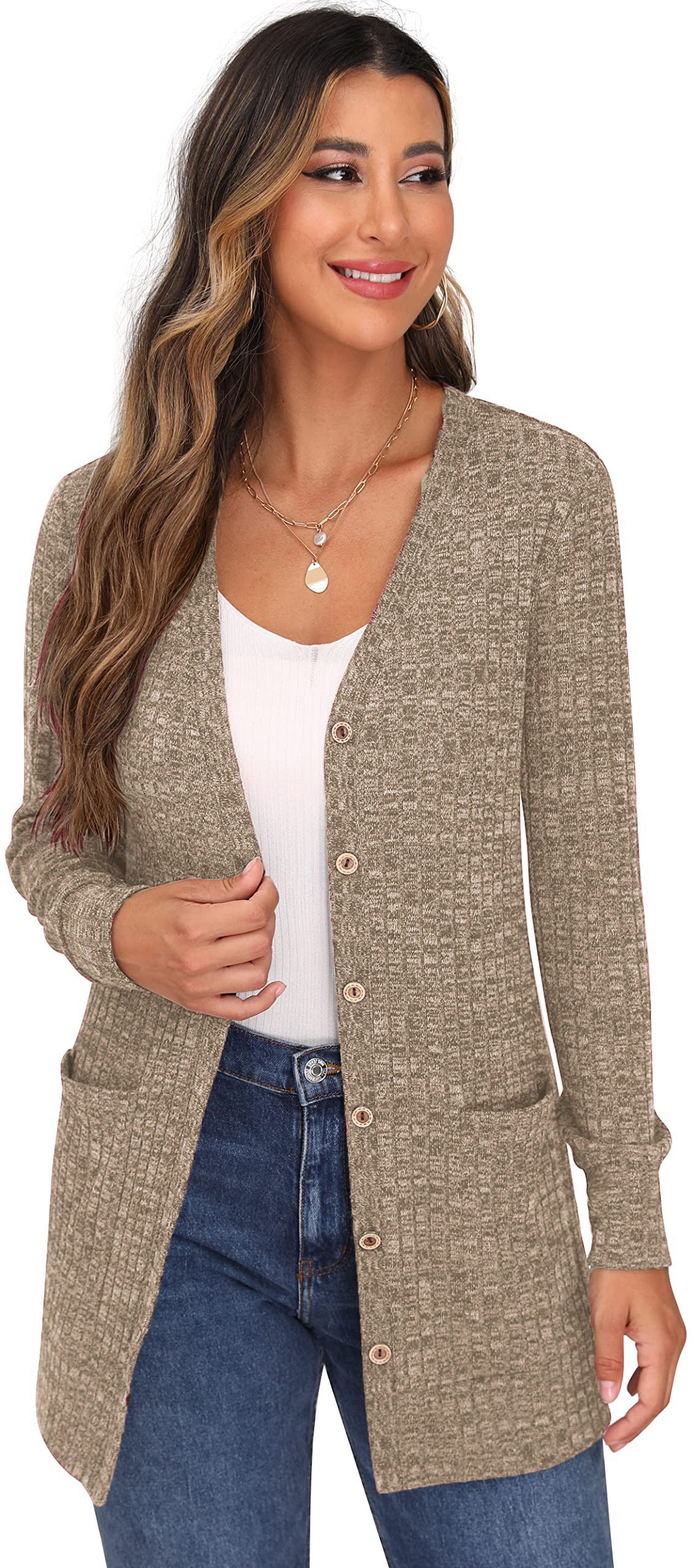 Cardigans Femmes Décontracté Plain Printemps / Automne Polyester Naturel Coupe Régulière Manches Longues Droit Régulier