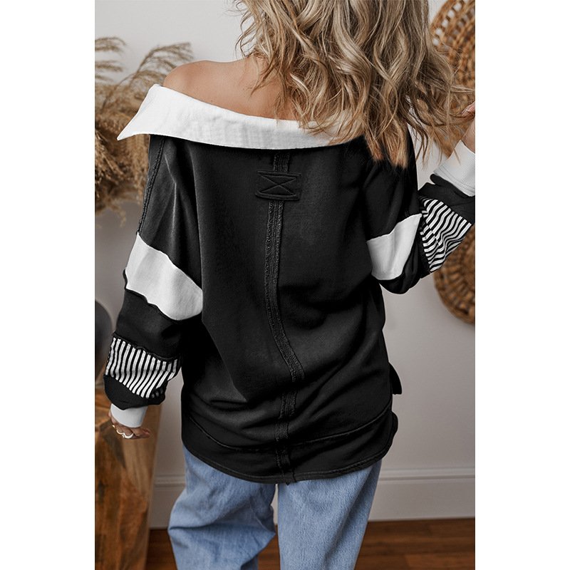 Sweat-shirts Femmes Rayé Décontracté Printemps / Automne Quotidien Manches Longues Col Châle Régulier Régulier Élasticité moyenne
