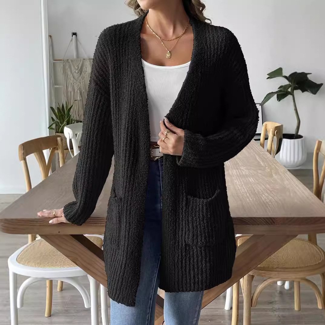 Cardigans Femmes Décontracté Plain Printemps / Automne Naturel Aucune élasticité Ample Manches Longues Régulier Non