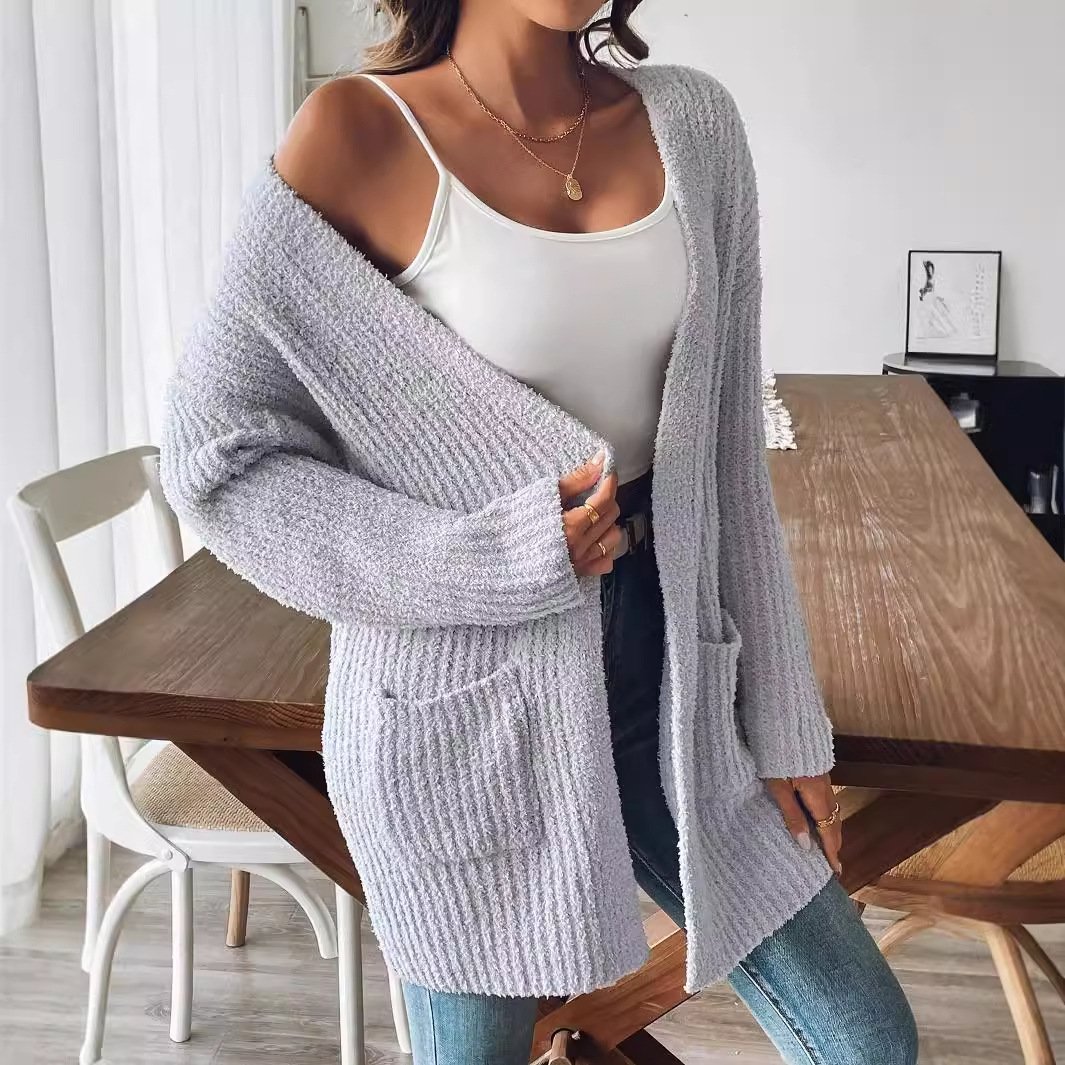 Cardigans Femmes Décontracté Plain Printemps / Automne Naturel Aucune élasticité Ample Manches Longues Régulier Non