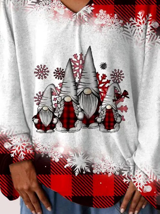 T-shirts Décontracté Printemps / Automne Bonhomme de Neige de Noël Col V Léger Aucune élasticité Jersey Standard Régulier pour Femmes