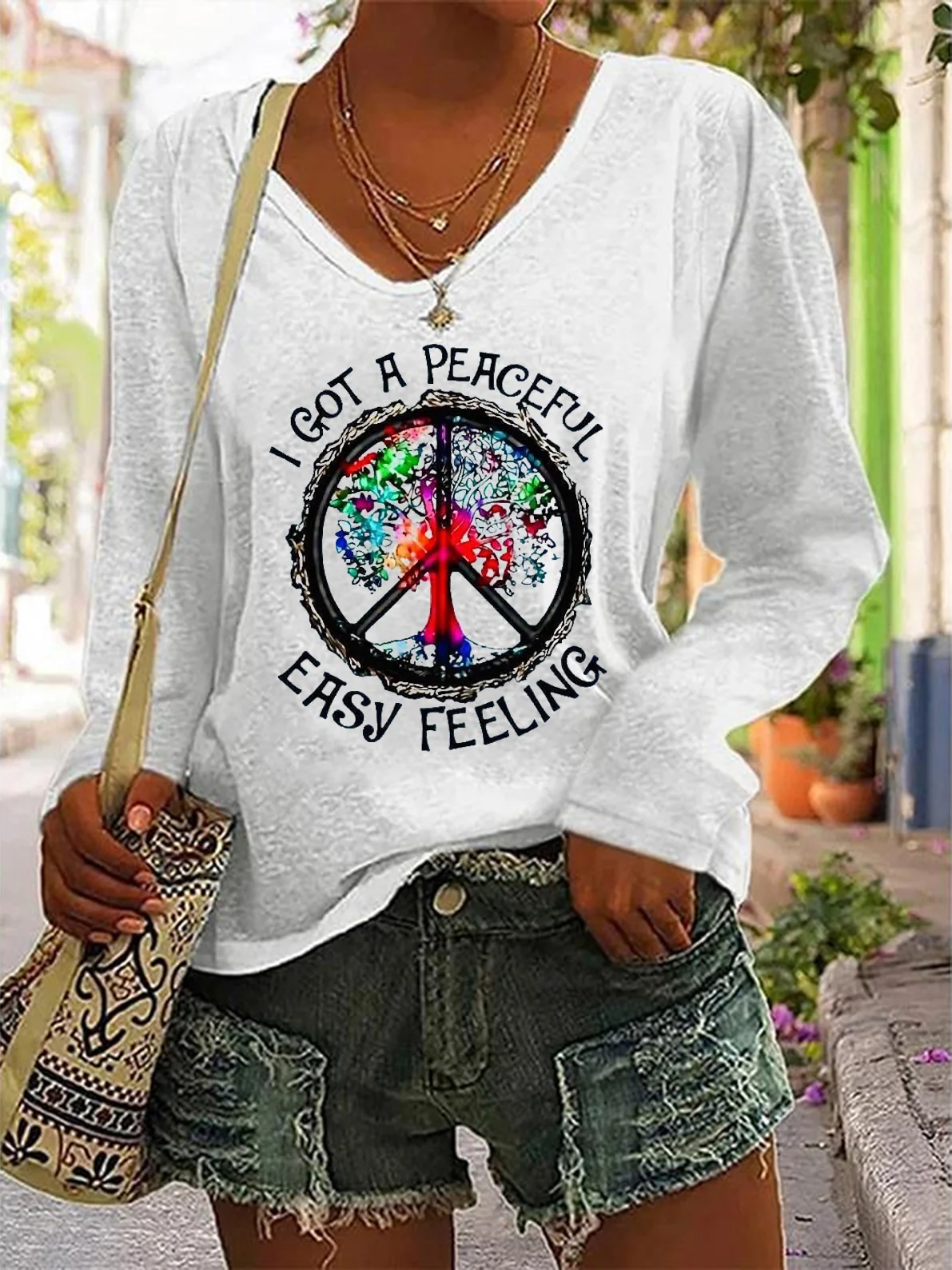 T-shirts Décontracté Printemps / Automne Imprimé de Lettre Motif Polyester Quotidien Régulier Trapèze Régulier ré pour Femmes