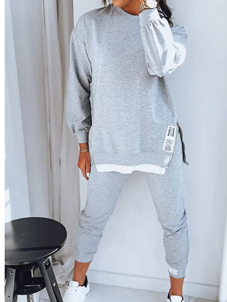 Deux Pièces Ensembles Décontracté Plain Printemps / Automne Micro-élasticité Quotidien Ample Jersey Col Rond Régulier pour Femmes