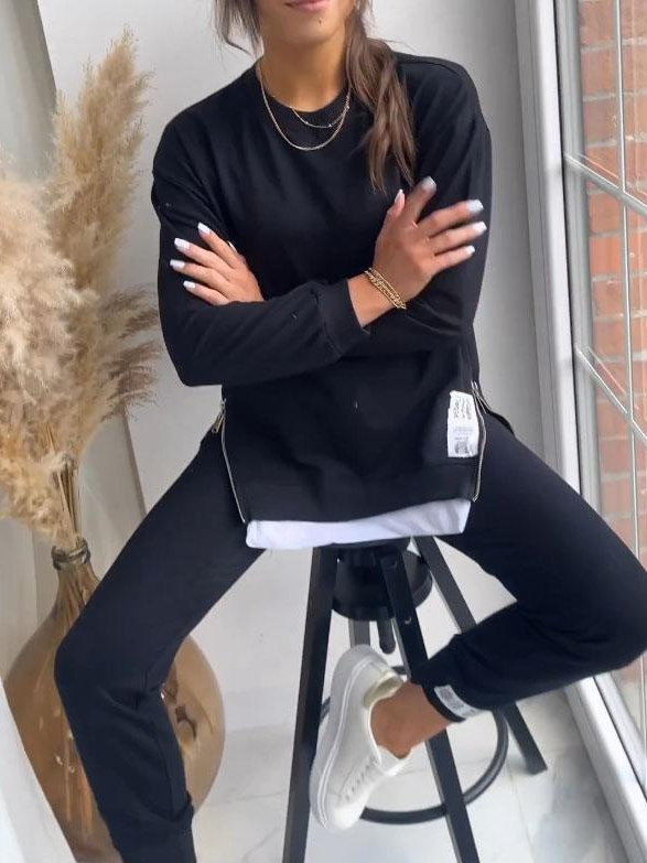 Deux Pièces Ensembles Décontracté Plain Printemps / Automne Micro-élasticité Quotidien Ample Jersey Col Rond Régulier pour Femmes