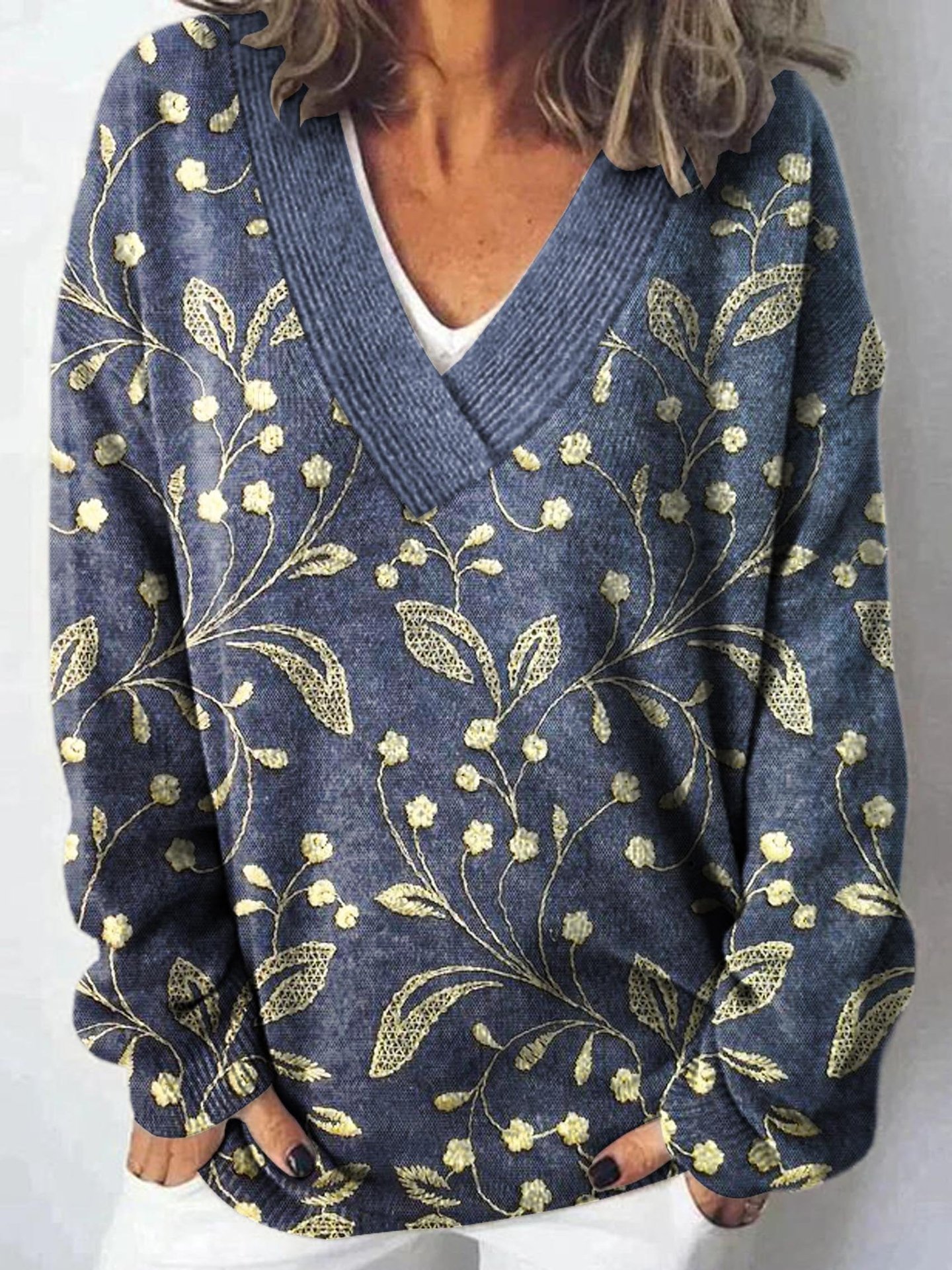 Pulls Femmes Décontracté Floral Printemps / Automne Manches Longues Fil/fil de laine Régulier Droit Régulier Élasticité moyenne