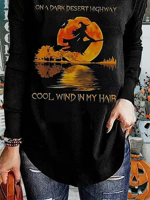 T-shirts Femmes Rétro Printemps / Automne Toussaint Imprimé Aucune élasticité Jersey Manches Longues Régulier T.-N.-L.