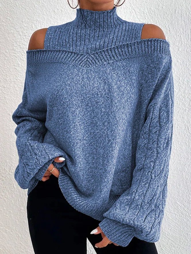 Pulls Femmes Décontracté Plain Printemps / Automne Manche Ballon Col Roulé Laine/Tricot Mi-long Régulier Non