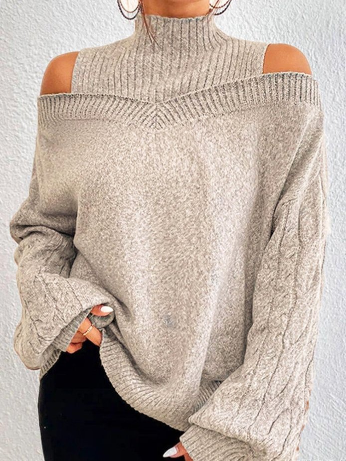 Pulls Femmes Décontracté Plain Printemps / Automne Manche Ballon Col Roulé Laine/Tricot Mi-long Régulier Non