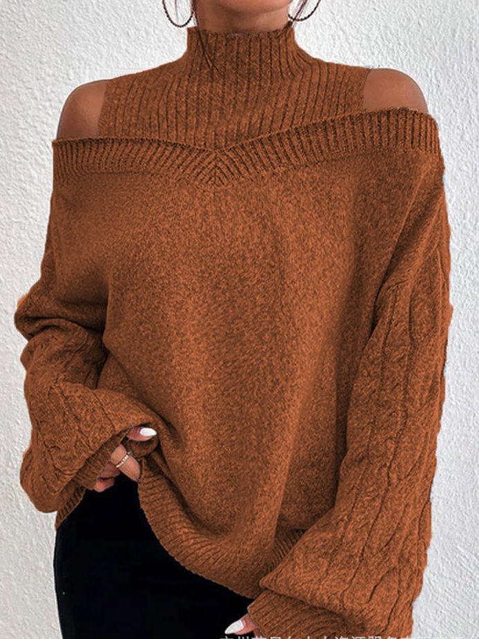 Pulls Femmes Décontracté Plain Printemps / Automne Manche Ballon Col Roulé Laine/Tricot Mi-long Régulier Non